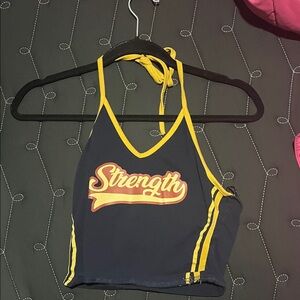 Navy and Yellow Halter Top with Strength Logo